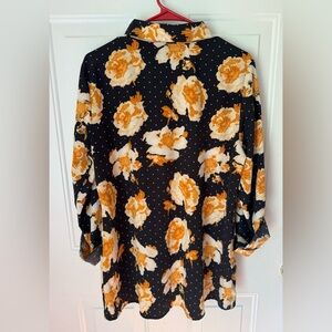 Notations Floral and Polka Dot long sleeve Blouse size Large